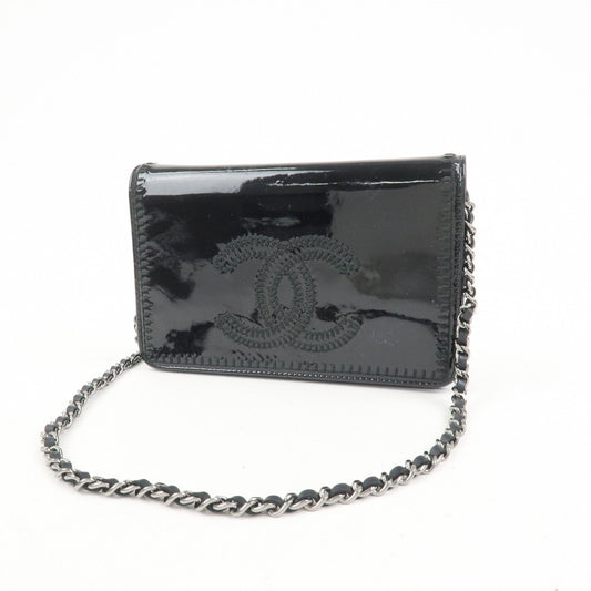 CHANEL COCO Mark Patent Leather Chain Wallet Shoulder Bag Black