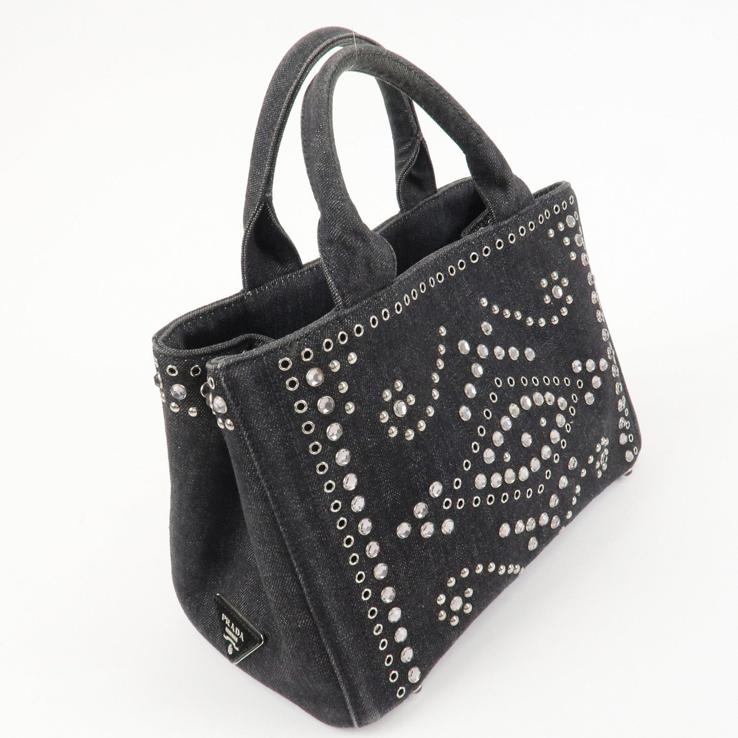 PRADA Canapa Mini Canvas Studs 2Way Shoulder Bag Hand Bag Black B2439G  d