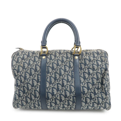 Christian Dior Trotter Jacquard Canvas Leather Boston Bag Navy