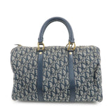 Christian Dior Trotter Jacquard Canvas Leather Boston Bag Navy