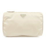 PRADA Triangle Logo Nylon Cosmetic Pouch Makeup Bag Ivory 1NA012