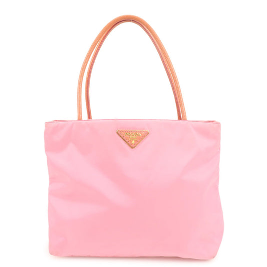 PRADA Triangle Logo Nylon Patent Leather Tote Bag Shoulder Bag Pink