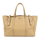 PRADA Triangle Logo Leather Shoulder Bag Hand Bag Beige