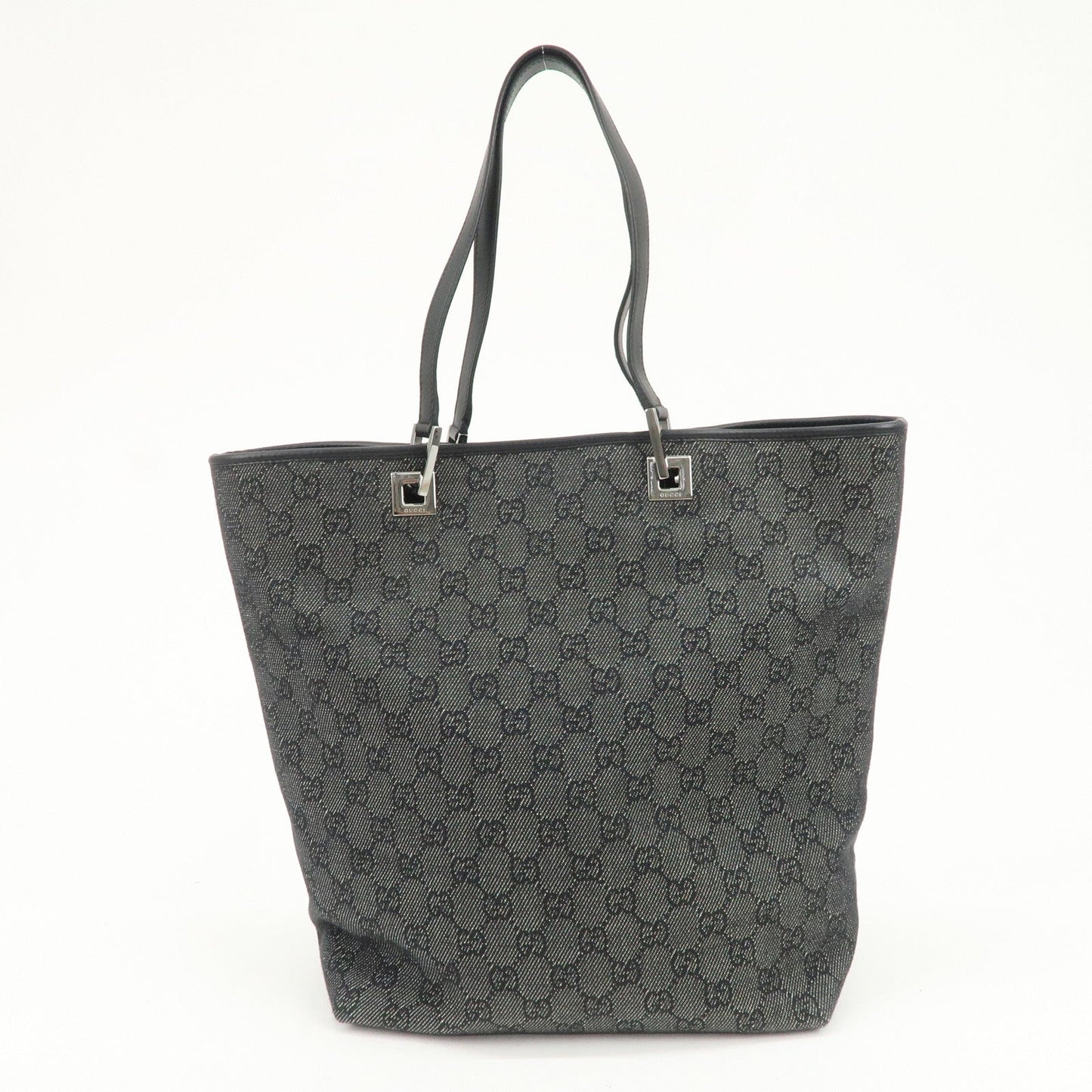 GUCCI GG Denim Leather Tote Bag Hand Bag Shoulder Bag Black 31243