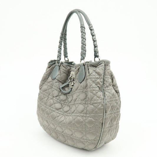 Christian Dior Cannage Nylon Leather Tote Bag Shoulder Bag Gray