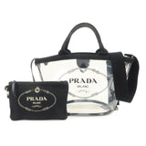 PRADA Canvas Vinyl Leather 2Way Hand Bag Clear Black 1BG187