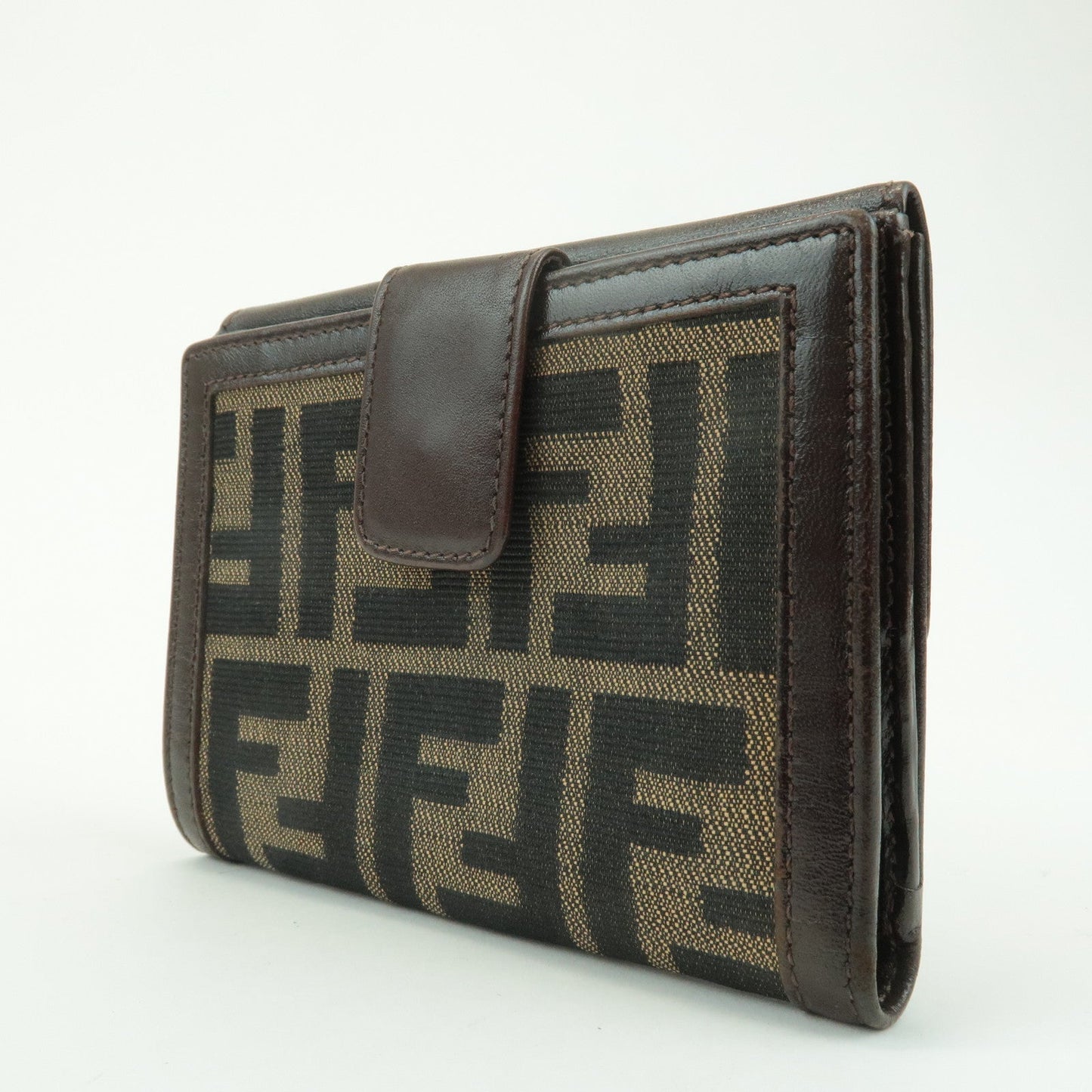 FENDI Zucca Leather Canvas Double Hook Bi-fold Wallet Brown 30795  d