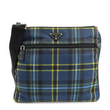 PRADA Triangle Logo Nylon Plaid Shoulder Bag Navy Multicolor VA053M  d