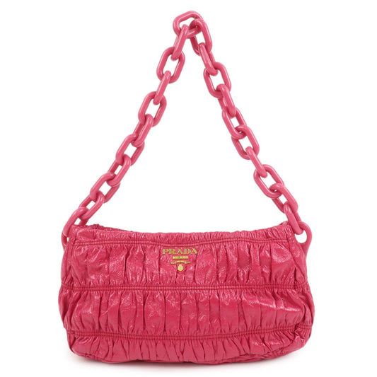 PRADA Logo Patent Leather Chain Shoulder Bag Hand Bag Pink BR4075