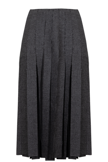 PRADA 2020 Fringed Wool Midi Skirt Grey