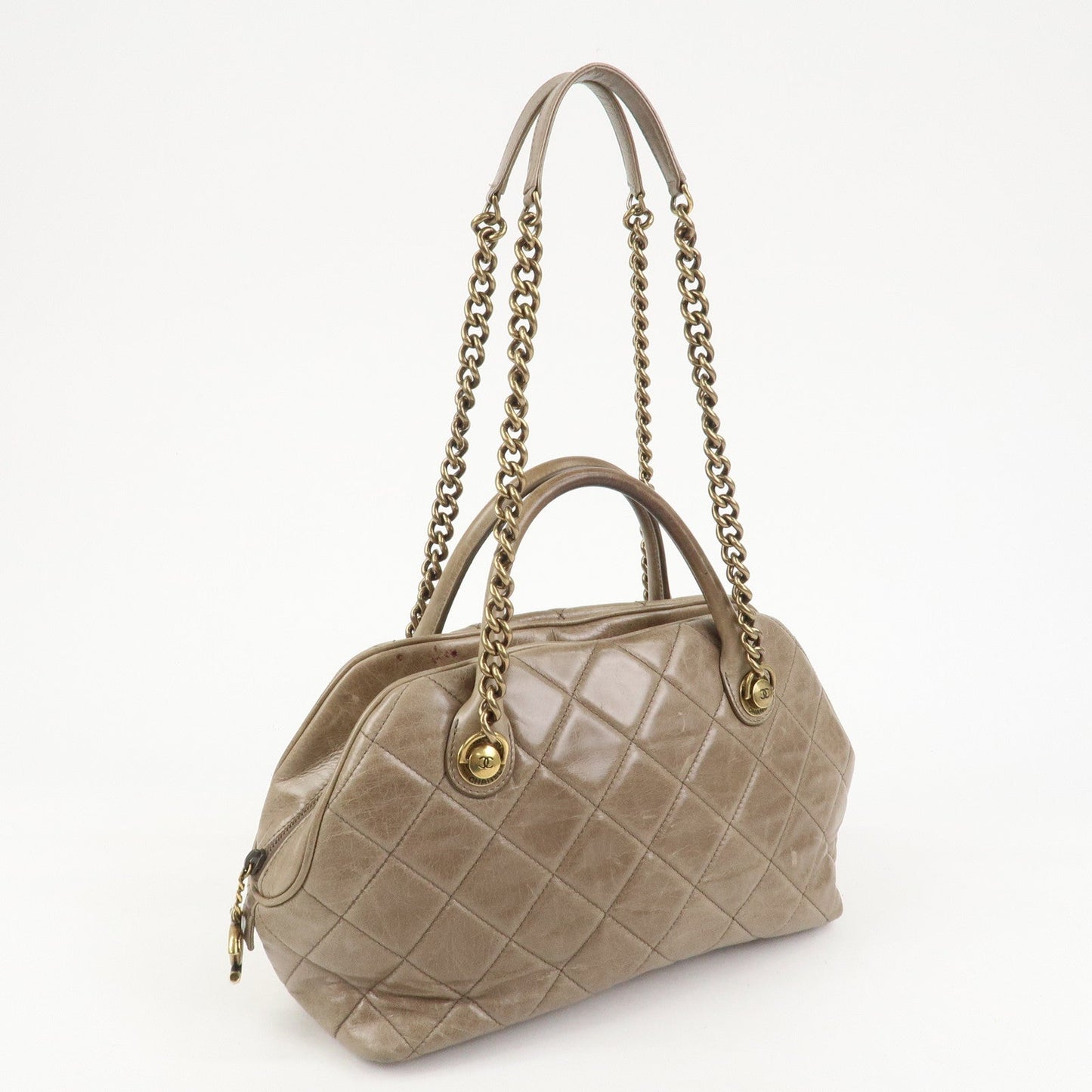 CHANEL Matelasse Leather 2Way Hand Bag Tote Bag Shoulder Bag Brown