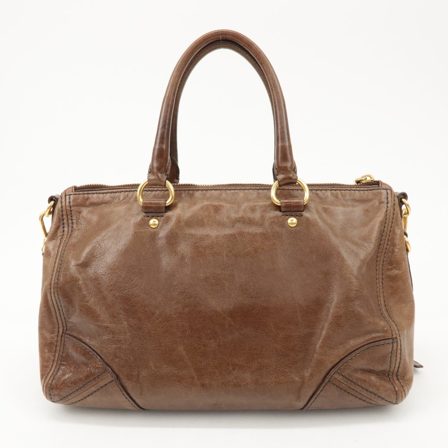 PRADA Logo Leather 2Way Bag Tote Bag Shoulder Bag Brown BL0727  d