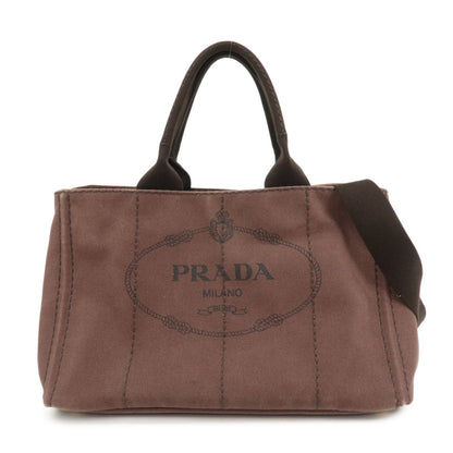 PRADA Logo Canapa Canvas 2Way Bag Hand Bag Brown BN2642