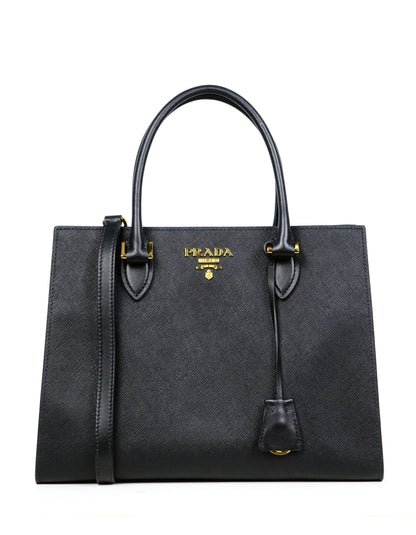 Prada Black Saffiano Leather Lux Convertible Tote Bag w/ Strap 1BA118