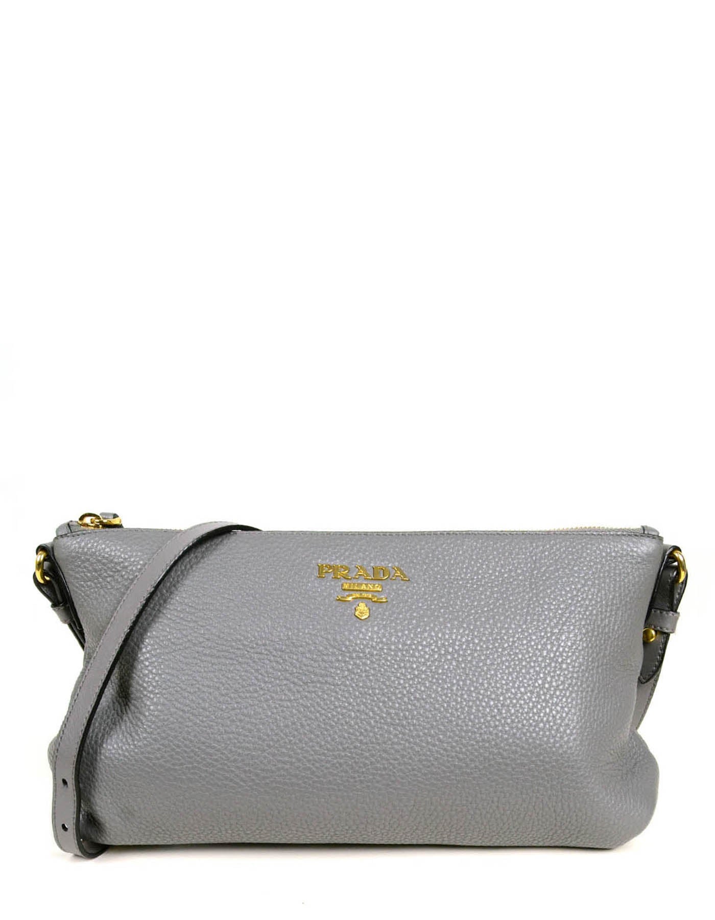 Prada Marmo Grey Leather Messenger Crossbody Bag