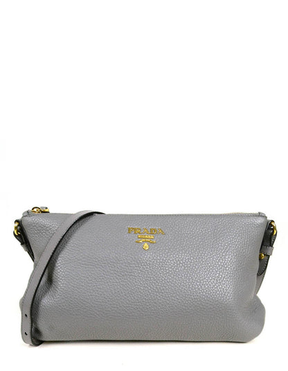Prada Marmo Grey Leather Messenger Crossbody Bag