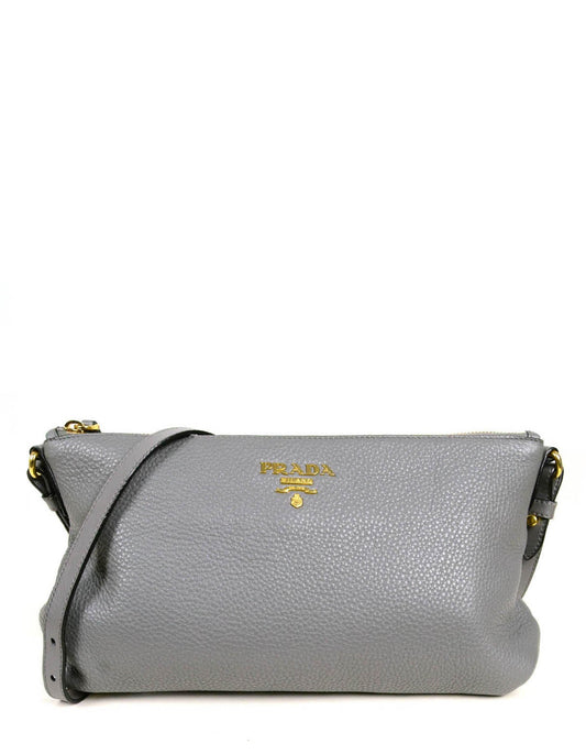 Prada Marmo Grey Leather Messenger Crossbody Bag
