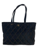 Prada Navy Nylon Quilted Tote Bag w/Contrast Stitching