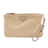 PRADA Triangle Logo TESSUTO Hand Bag Pouch Beige 1NH545