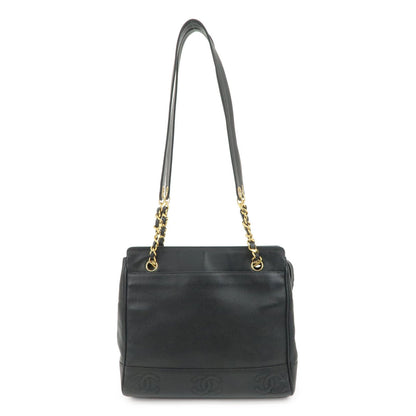 CHANEL Triple COCO Mark Caviarskin Chain Shoulder Bag Black