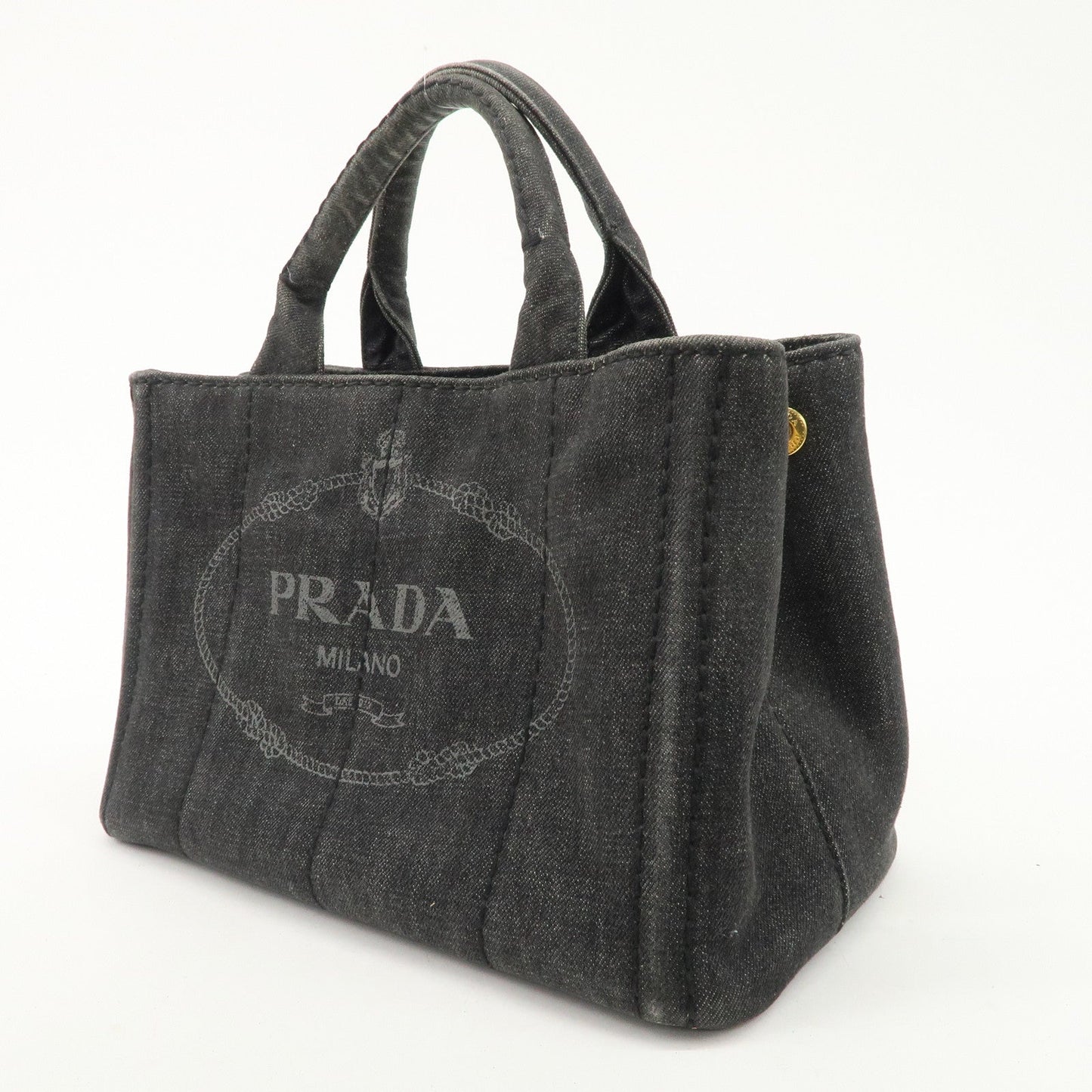 PRADA Logo Canapa Mini Denim 2Way Tote Bag Gray Gold HDW 1BG439  d