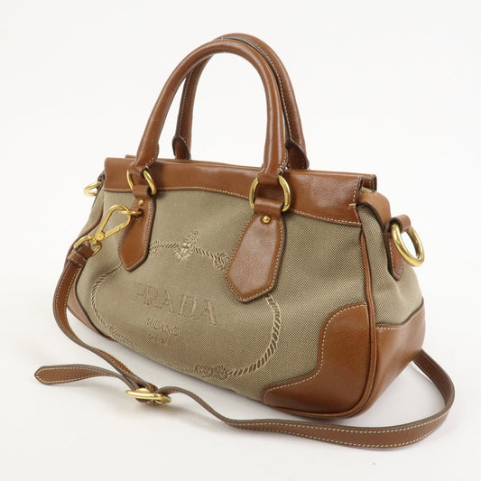 PRADA Logo Jacquard Leather 2Way Bag Hand Bag Brown BN1839