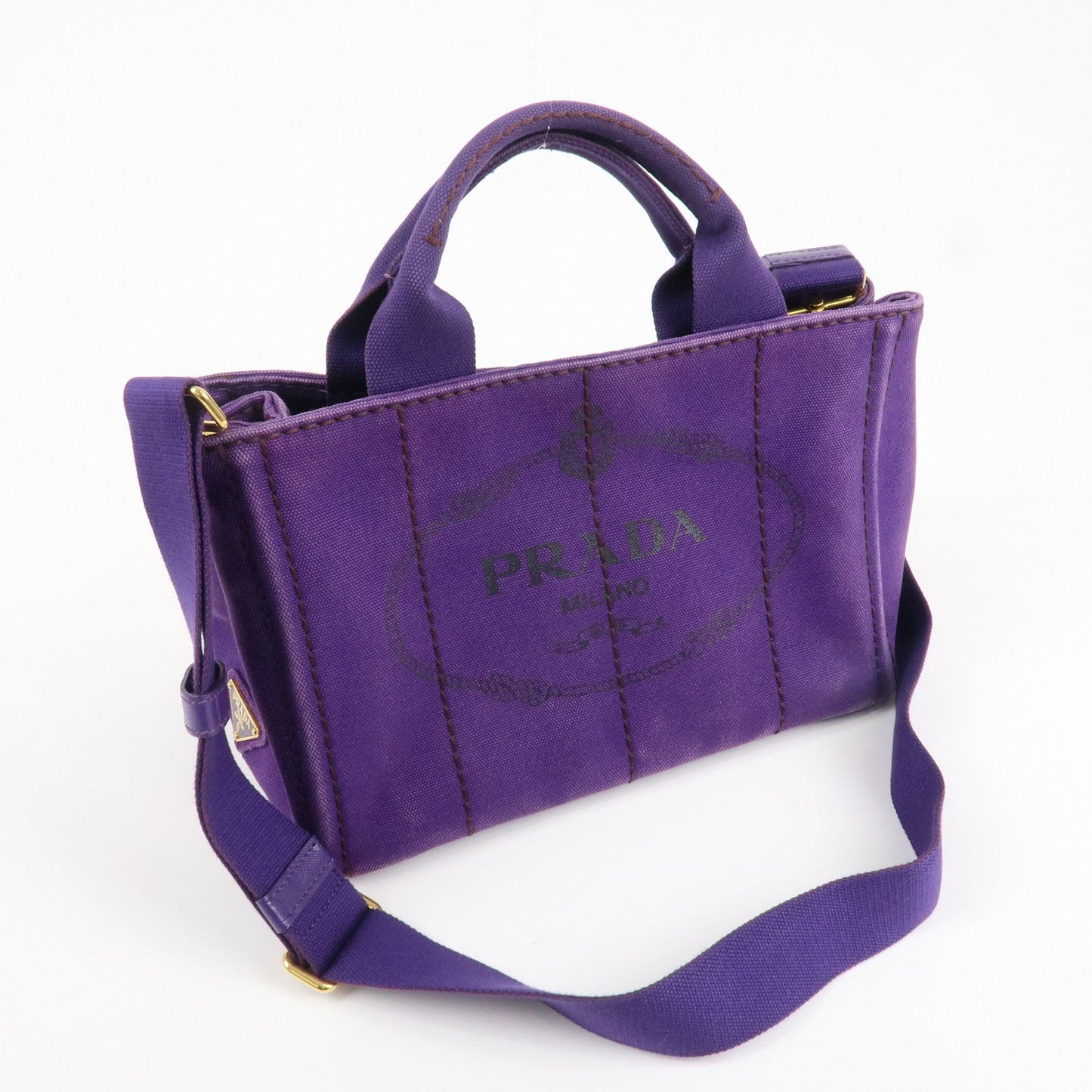 PRADA Logo Canapa Mini Canvas 2Way Tote Shoulder Bag Purple BN2439  d