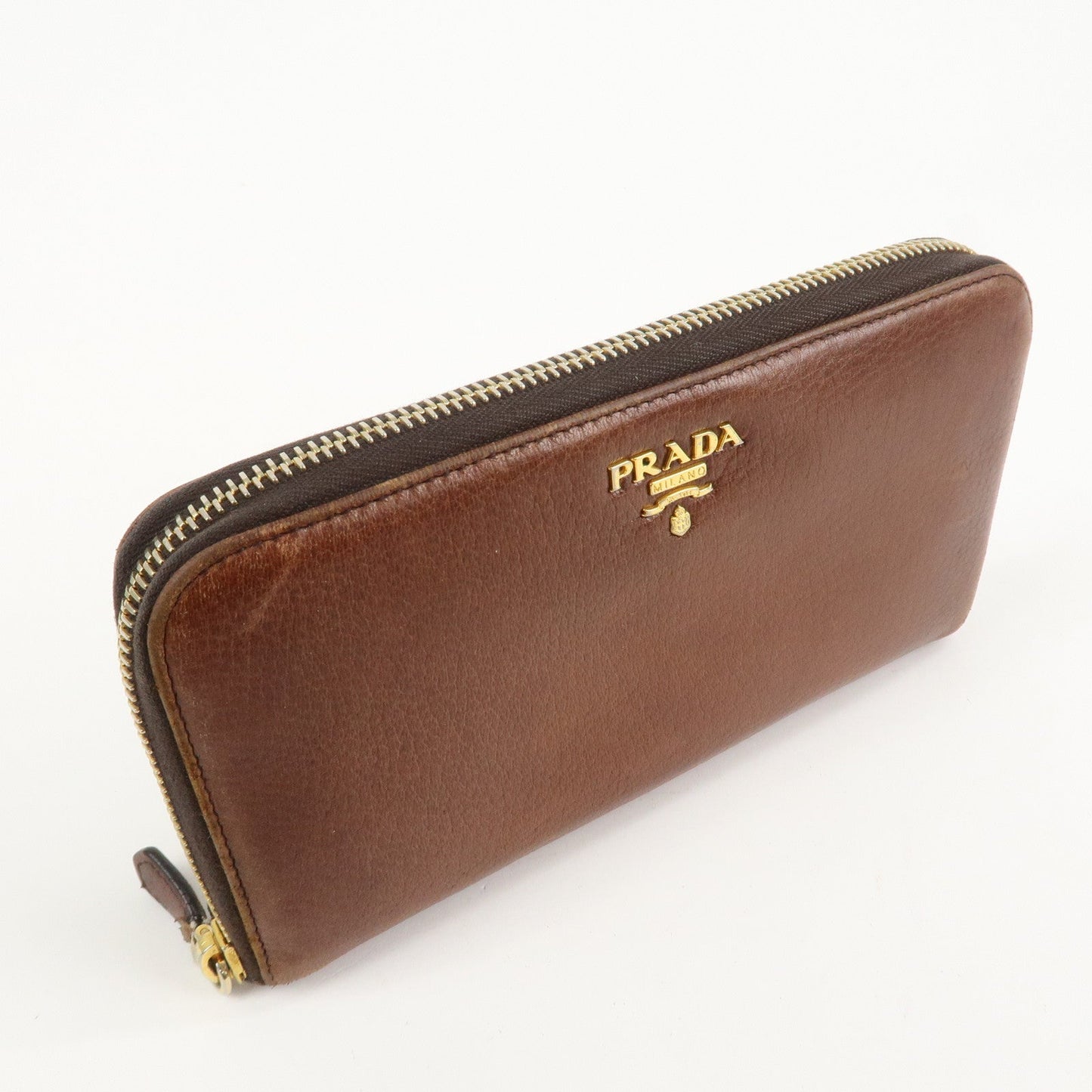 PRADA Saffiano Leather Round Zippy Long Wallet Brown 1M0506  d