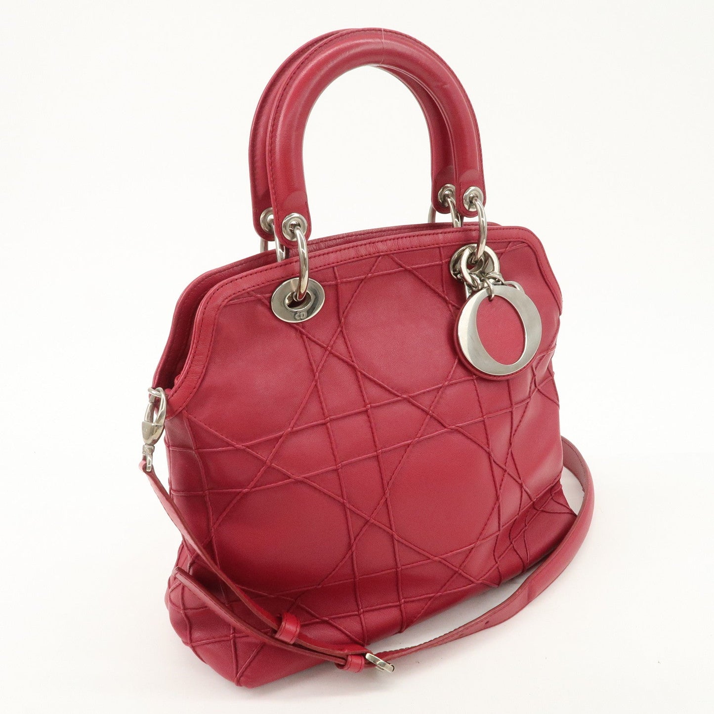 Christian Dior Leather 2Way Bag Hand Bag Shoulder Bag Pink  d