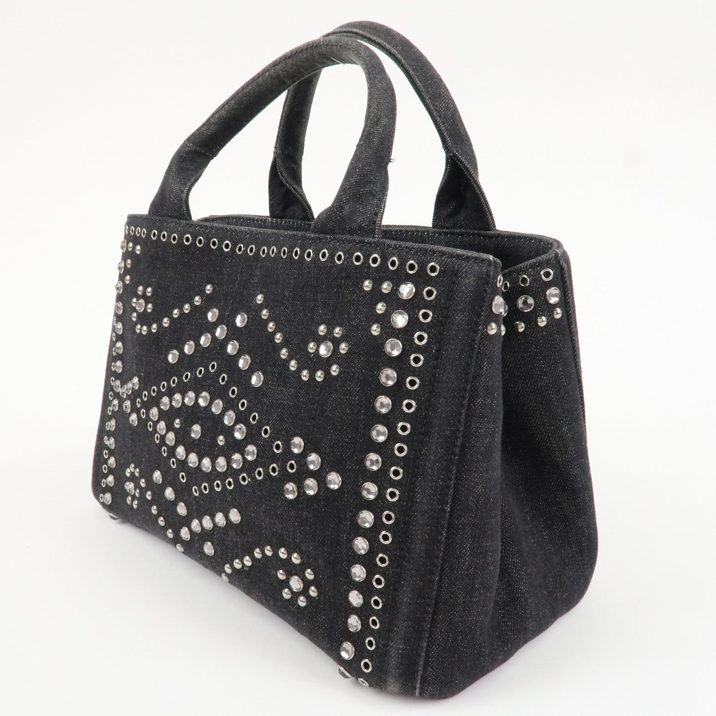 PRADA Canapa Mini Canvas Studs 2Way Shoulder Bag Hand Bag Black B2439G  d