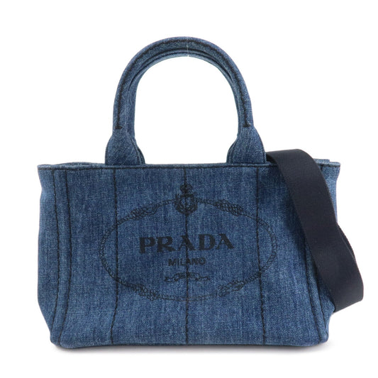 PRADA Canapa Mini Canvas Denim 2Way Shoulder Hand Bag Navy B2439G  d