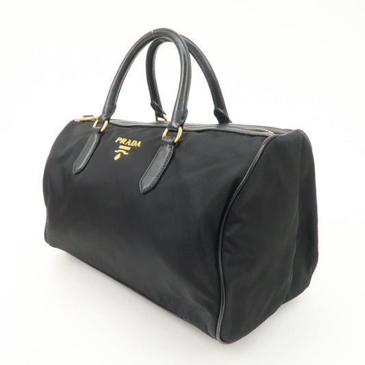 PPRADA Logo Nylon Leather Boston Bag Hand Bag Black Gold HDW  d