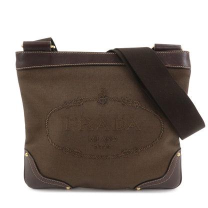 PRADA Logo Jacquard Leather Shoulder Bag Brown BT0537