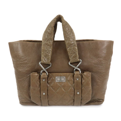 CHANEL Matelasse Lamb Skin Tote Bag Hand Bag Khaki