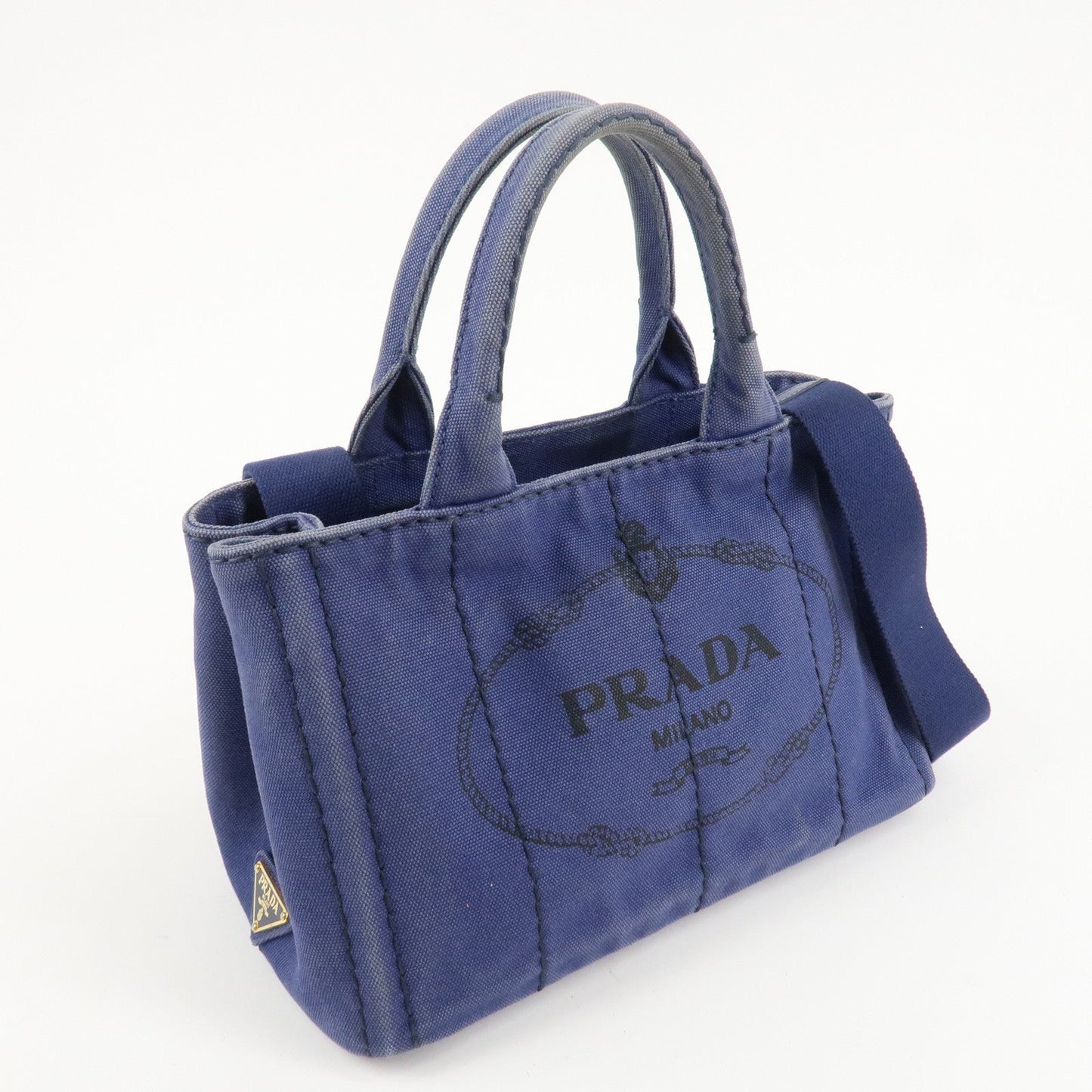 PRADA Logo Canapa Canvas 2Way Tote Bag Hand Bag Navy B2642B  d