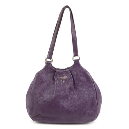 PRADA Leather Tote Bag Shoulder Bag Purple Silver