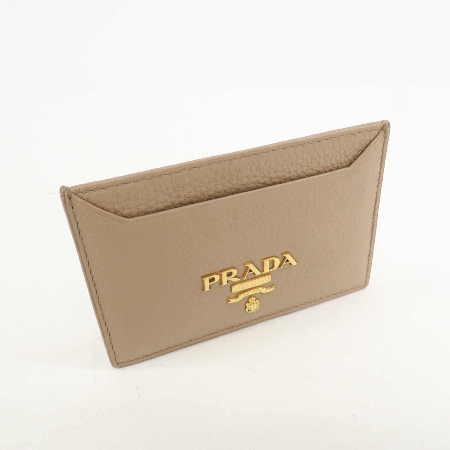 PRADA Leather Card Case Card Holder Beige 1MC208