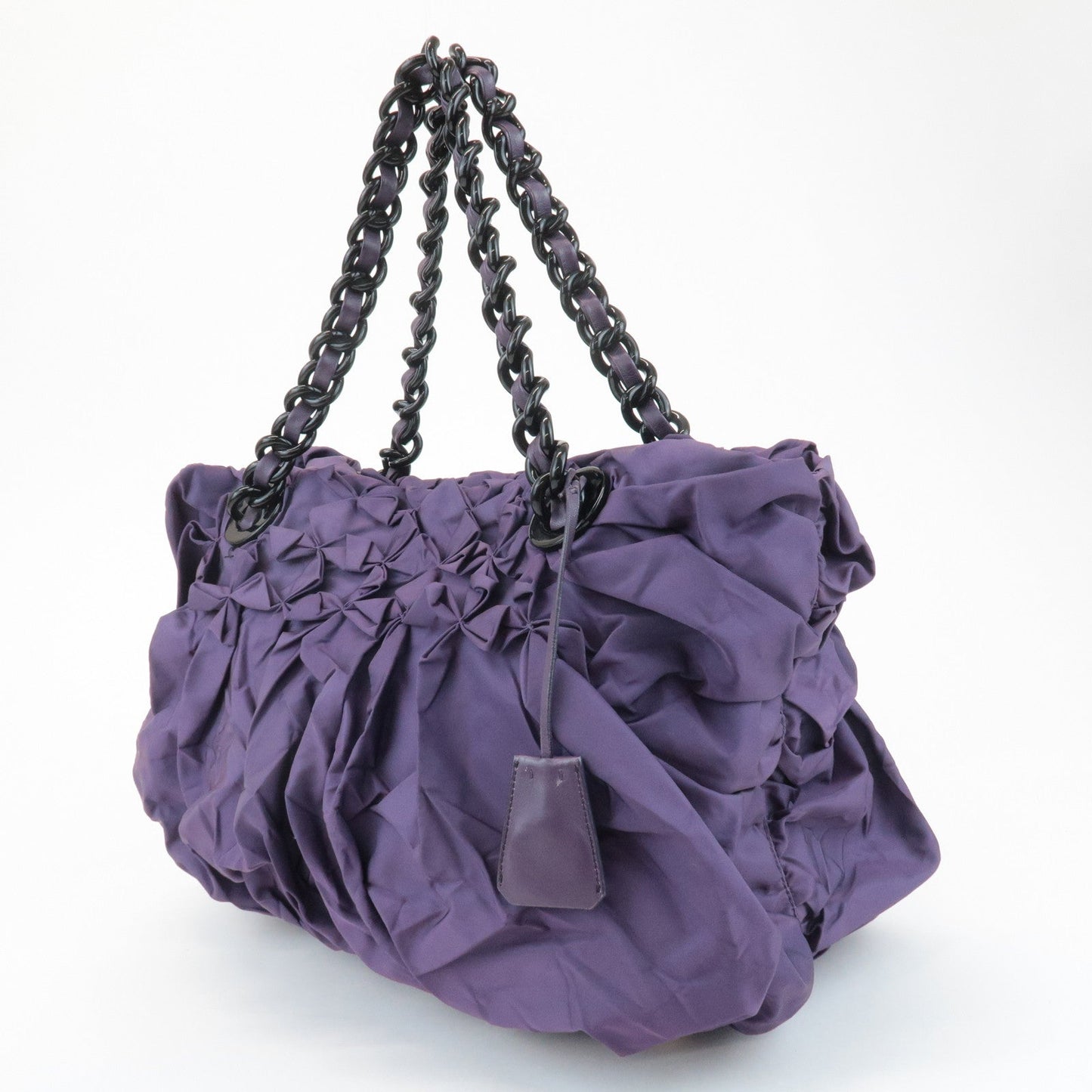 PRADA Triangle Logo Leather Nylon Tote Bag Shoulder Bag Purple  d