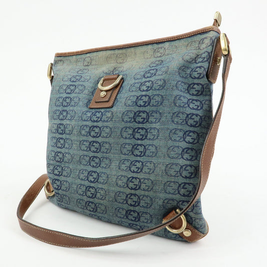 GUCCI Abbey Denim Leather Shoulder Bag Crossbody Bag Navy 131326