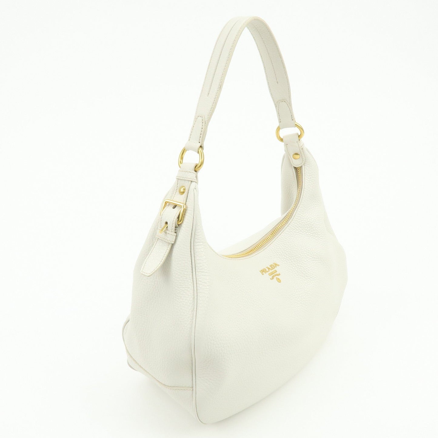 PRADA Logo Calf Leather Shoulder Bag Hand Bag White BR4311