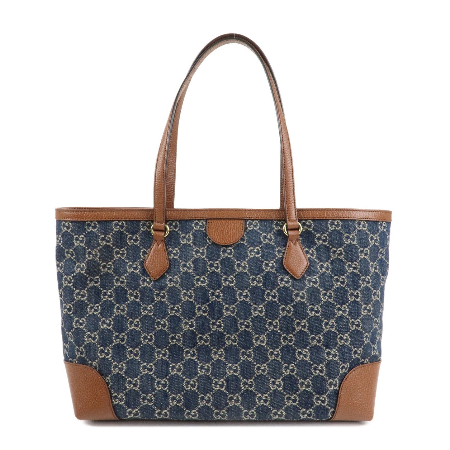 GUCCI Ophidia GG Denim Leather Tote Bag Blue Brown 631685  d