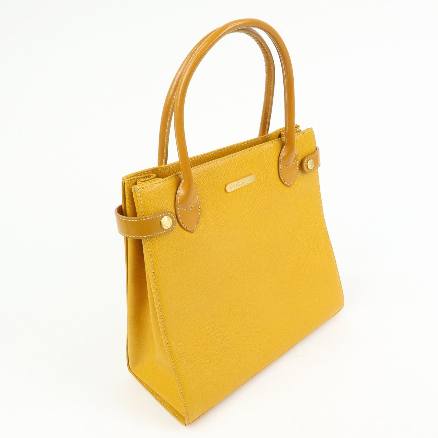 BURBERRY Logo Leather Tote Bag Hand Bag Yellow