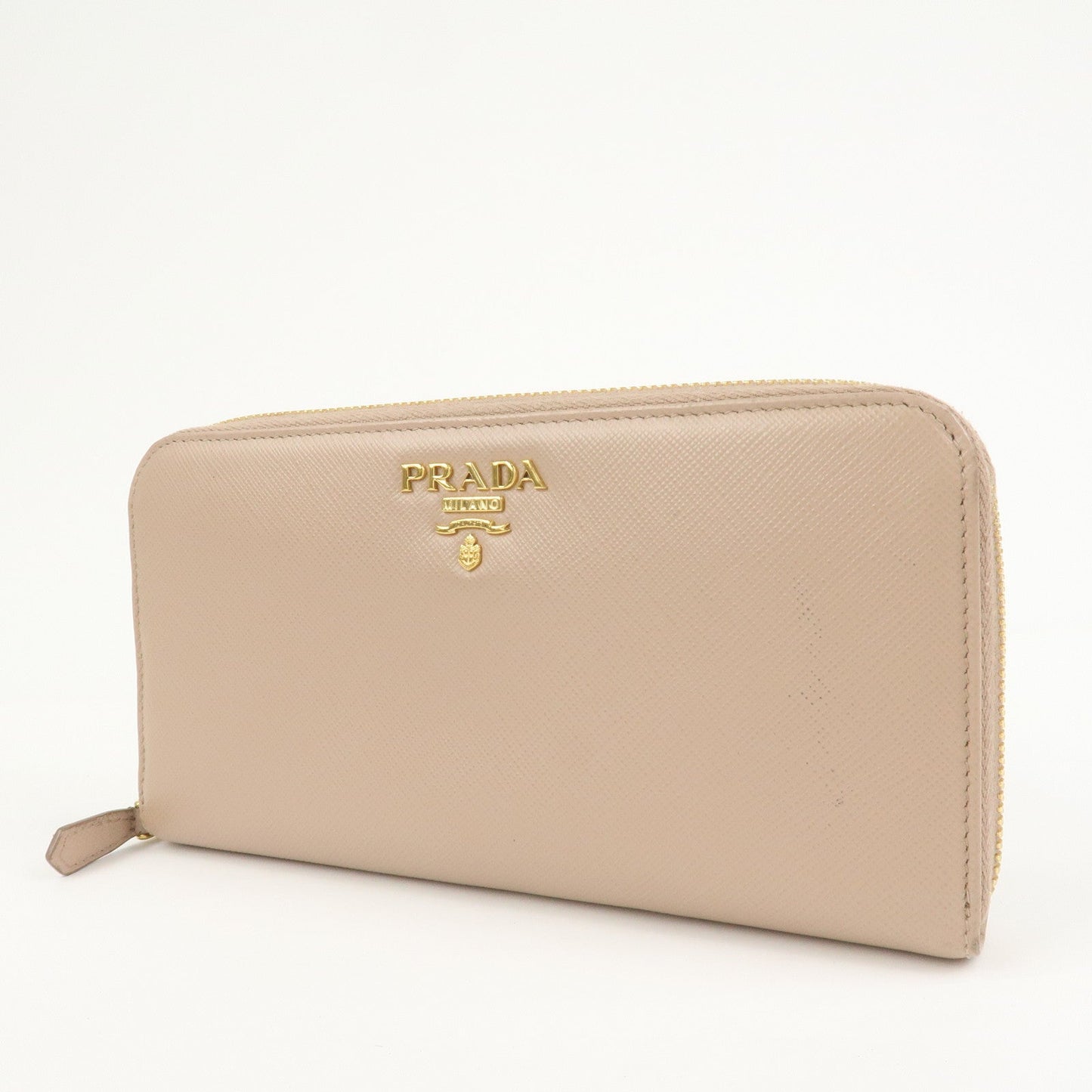 PRADA Logo Saffiano Leather Round Zippy Long Wallet Beige 1ML506