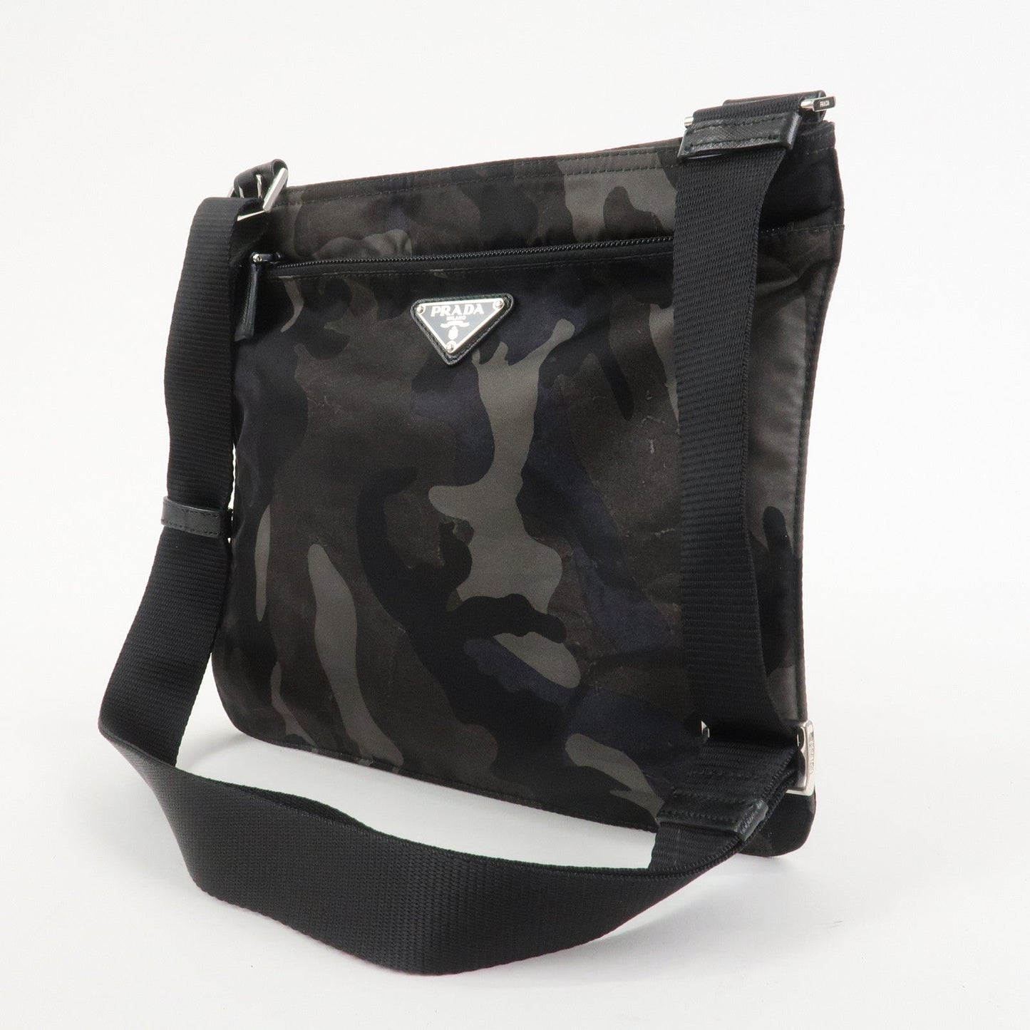 PRADA Triangle Logo Nylon Camoflage Shoulder Bag Black BT0978