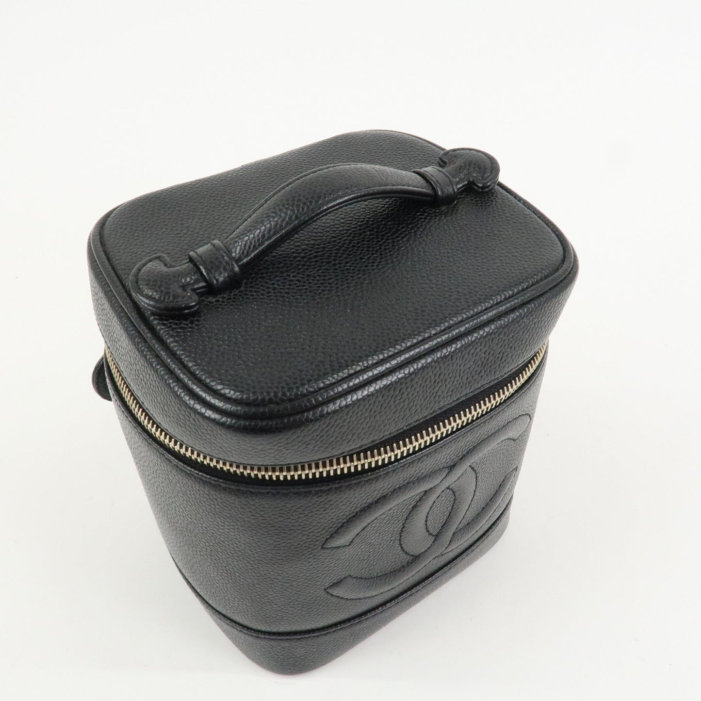 CHANEL COCO Mark Caviaskin Vanity Bag Makeup Bag Hand Bag A01998