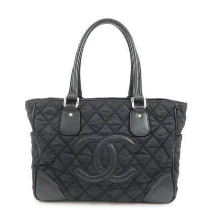 CHANEL Paris New York Line Nylon Leather Tote Bag Black A33100