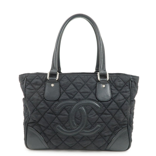 CHANEL Paris New York Line Nylon Leather Tote Bag Black A33100