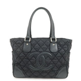 CHANEL Paris New York Line Nylon Leather Tote Bag Black A33100