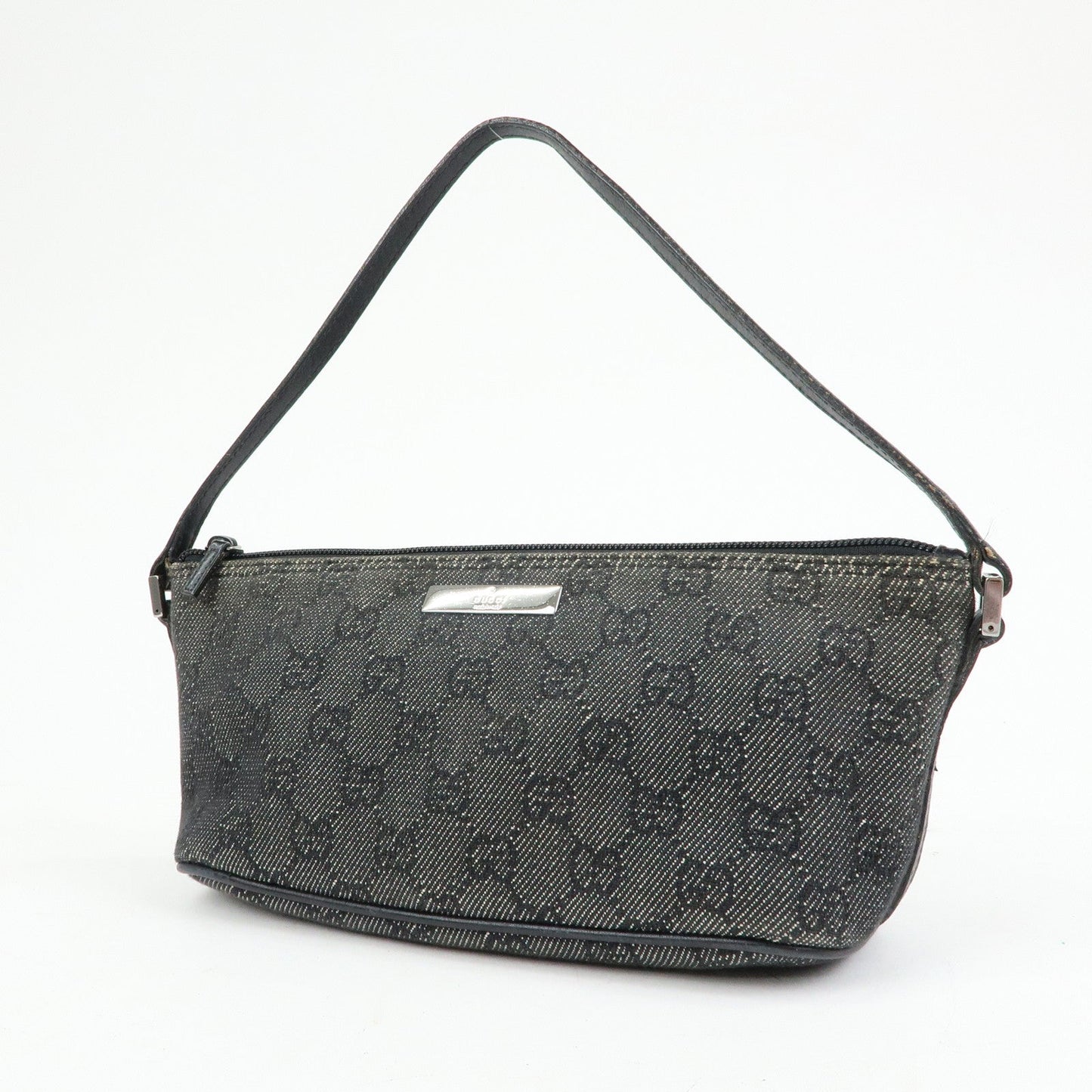 GUCCI Boat Bag GG Canvas Leather Accessory Pouch Black 07198