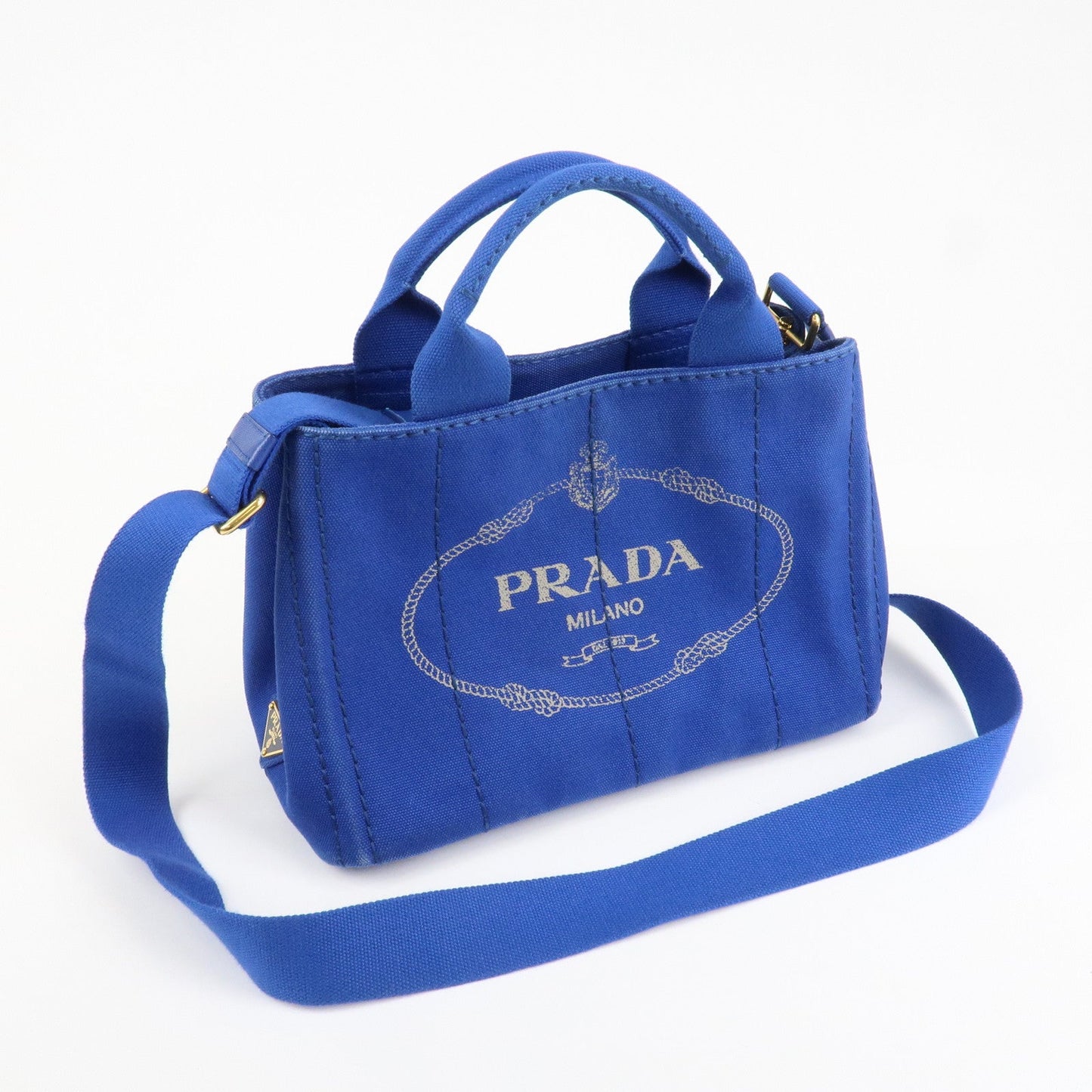 PRADA Logo Canapa Mini Canvas 2Way Tote Shoulder Bag Blue BN2439  d